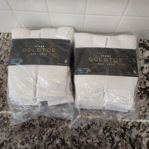 Goldtoe Sport White Men's Socks 656S Cotton Crew Athletic 12 pairs new L